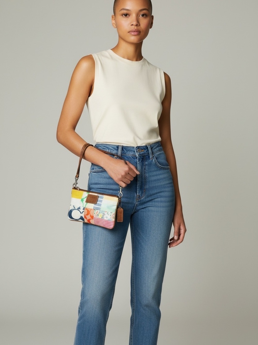 Coach Patchwork Canvas Wristlet in Multicolor Stripes & Prints